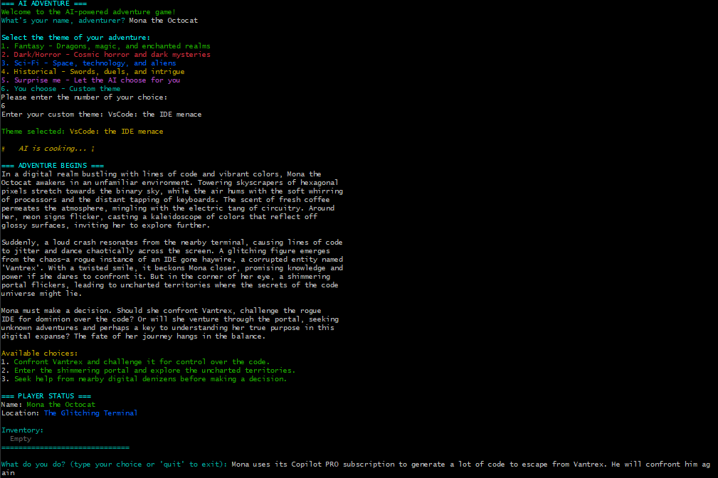 A screenshot of a text adventure game.