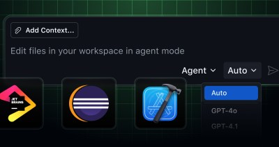 Copilot Auto model picker with JetBrains, Eclipse, and Xcode logos