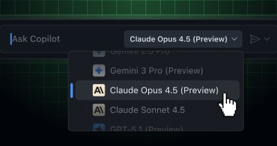 GitHub Copilot model picker UI showing Claude Opus 4.5 (Preview)