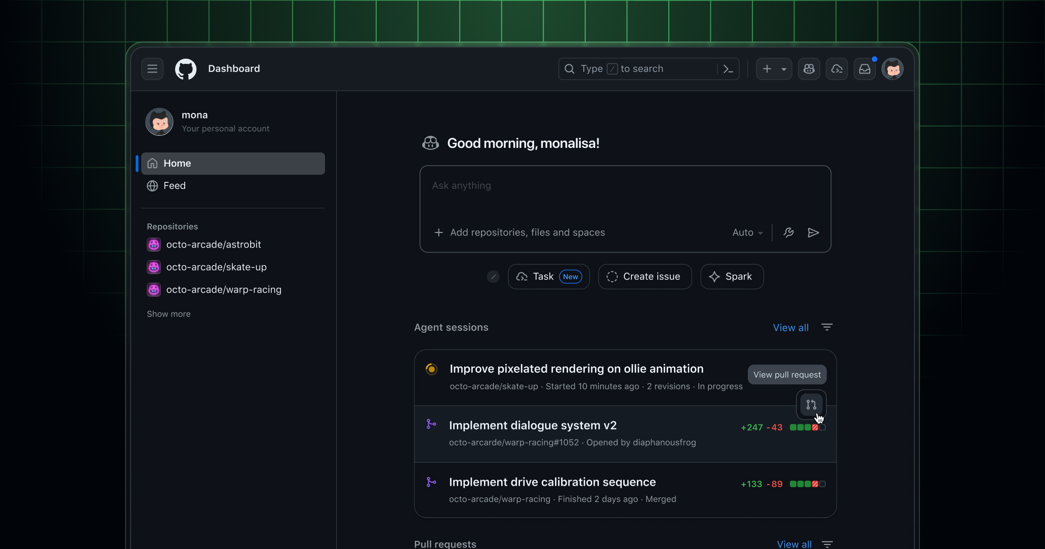 Agent home dashboard ui on GitHub