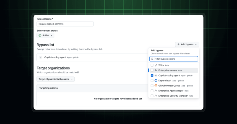 Configure Copilot coding agent as a bypass actor for rulesets - GitHub ...