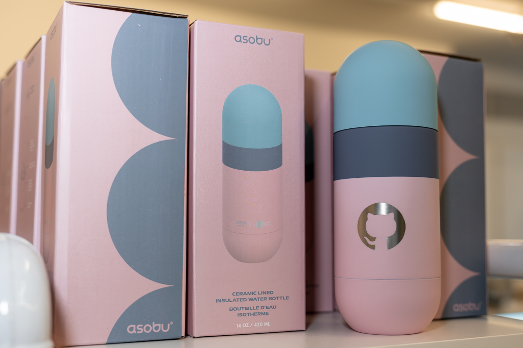 An Asobu bottle with a GitHub logo.