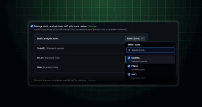 New Repository rule "Manage static analysis tools in Copilot code review"