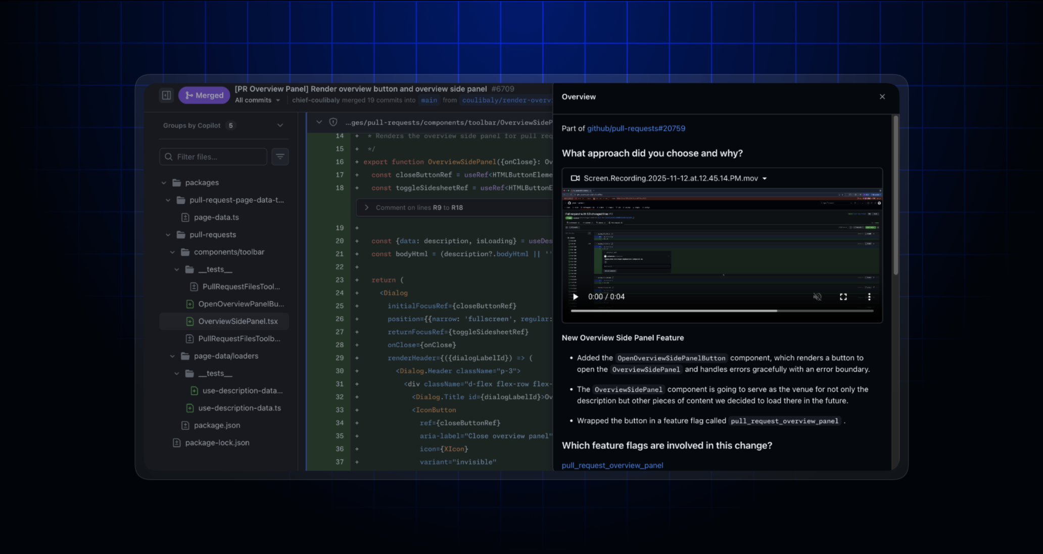 Pull request Files Changed page public preview now provides quick access to the PR's description
