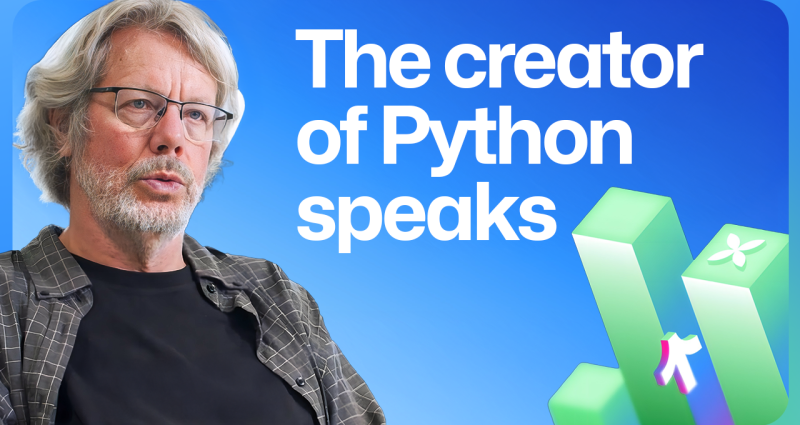 Video thumbnail showing a photo of Guido van Rossum and the text 'The creator of Python speaks'