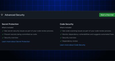 Screenshot of GitHub Advanced Security trial setup interface