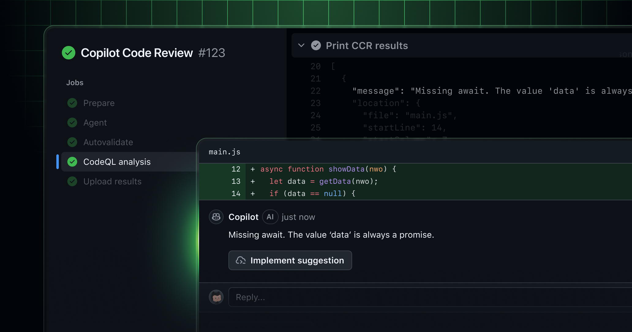 Agentic Copilot code review in Mission Control