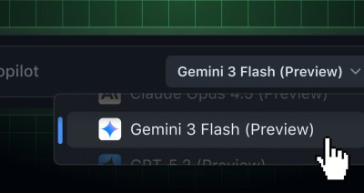 Model picker showing user selecting Gemini 3 Flash