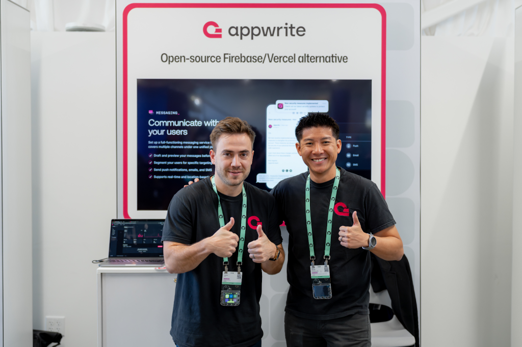 Photo of Appwrite's @divanov11 and @stnguyen90 in the Open Source Zone.
