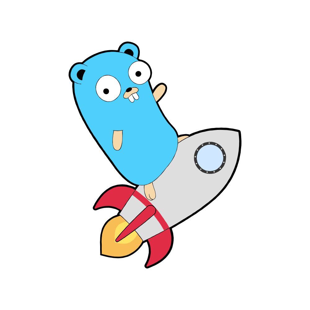 A logo of a gopher on a rocket.