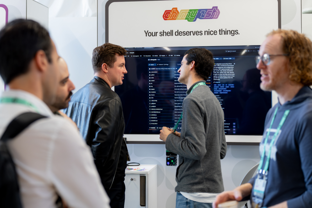 Photo of Oh My Zsh at the GitHub Universe Open Source Zone.