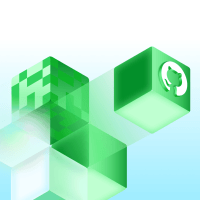 Decorative background featuring floating green cubes, including one with the GitHub invertocat logo.