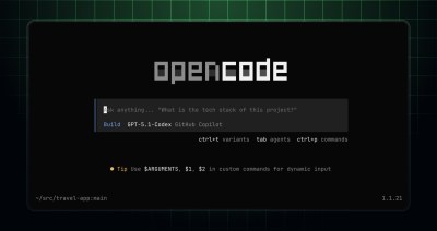 OpenCode welcome screen TUI with GitHub Copilot selected using GPT-5.1-Codex