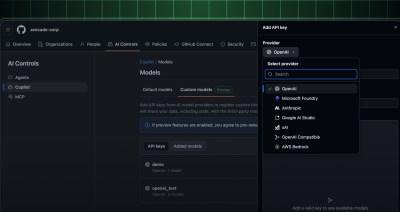 GitHub Copilot BYOK new providers in model picker.
