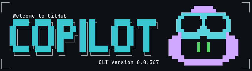 Dark mode version of the GitHub Copilot CLI banner.