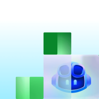 Decorative background featuring Copilot centered among layered green blocks in an abstract layout.