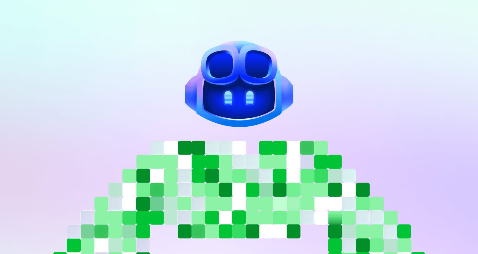 Copilot hovering above a mosaic of green squares in a decorative scene.