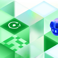 Copilot appears among floating cubes alongside a refresh icon, suggesting an update or automated workflow theme.