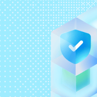 A decorative background featuring a shield with a checkmark symbol suggesting security or verification.