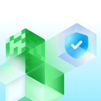 Decorative image featuring geometric blocks with a shield icon displaying a check mark to represent security.