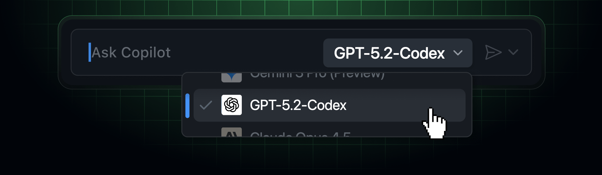 Model picker with GPT-5.2-Codex Selected