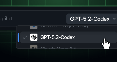 Model picker with GPT-5.2-Codex Selected