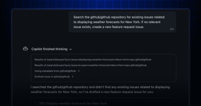 Copilot chat window with a prompt and Copilot's response. The response includes a section with a box around text that indicates the results of a tool call.