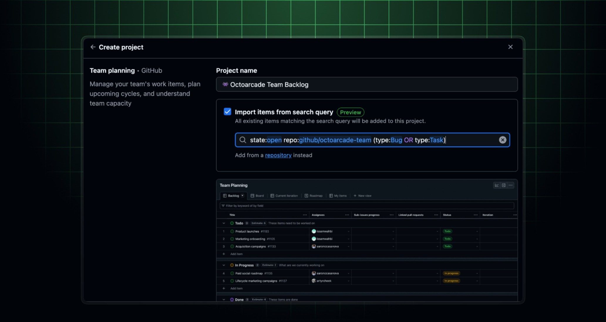 Import project items based on a query