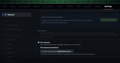 Header image showing the new repository setting to disable or restrict pull requests