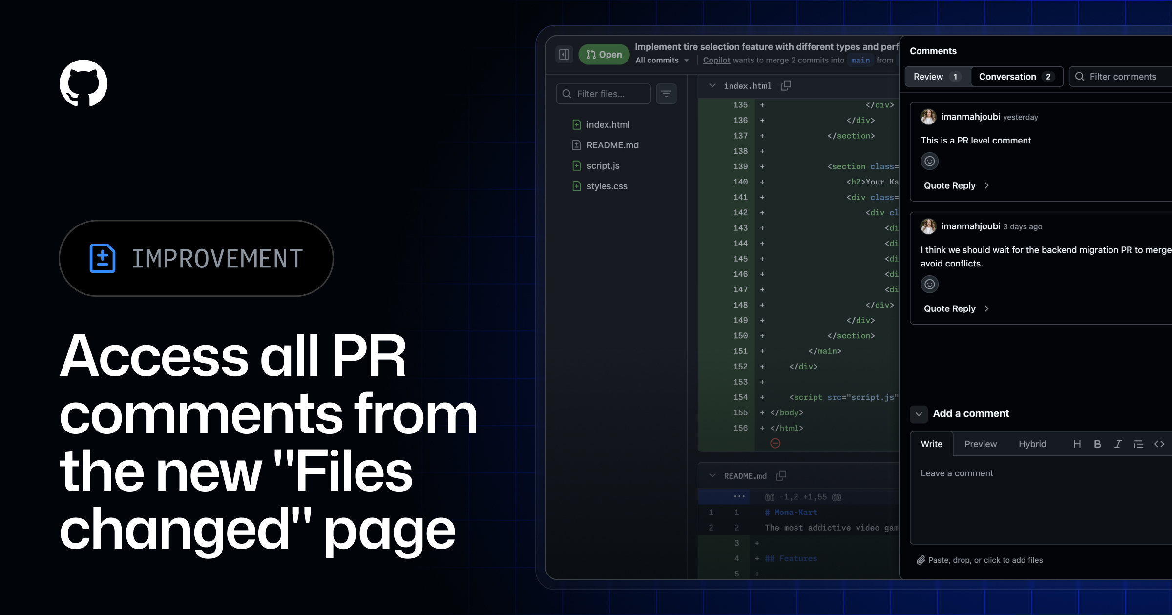 Access all pull request comments without leaving the new Files changed ...