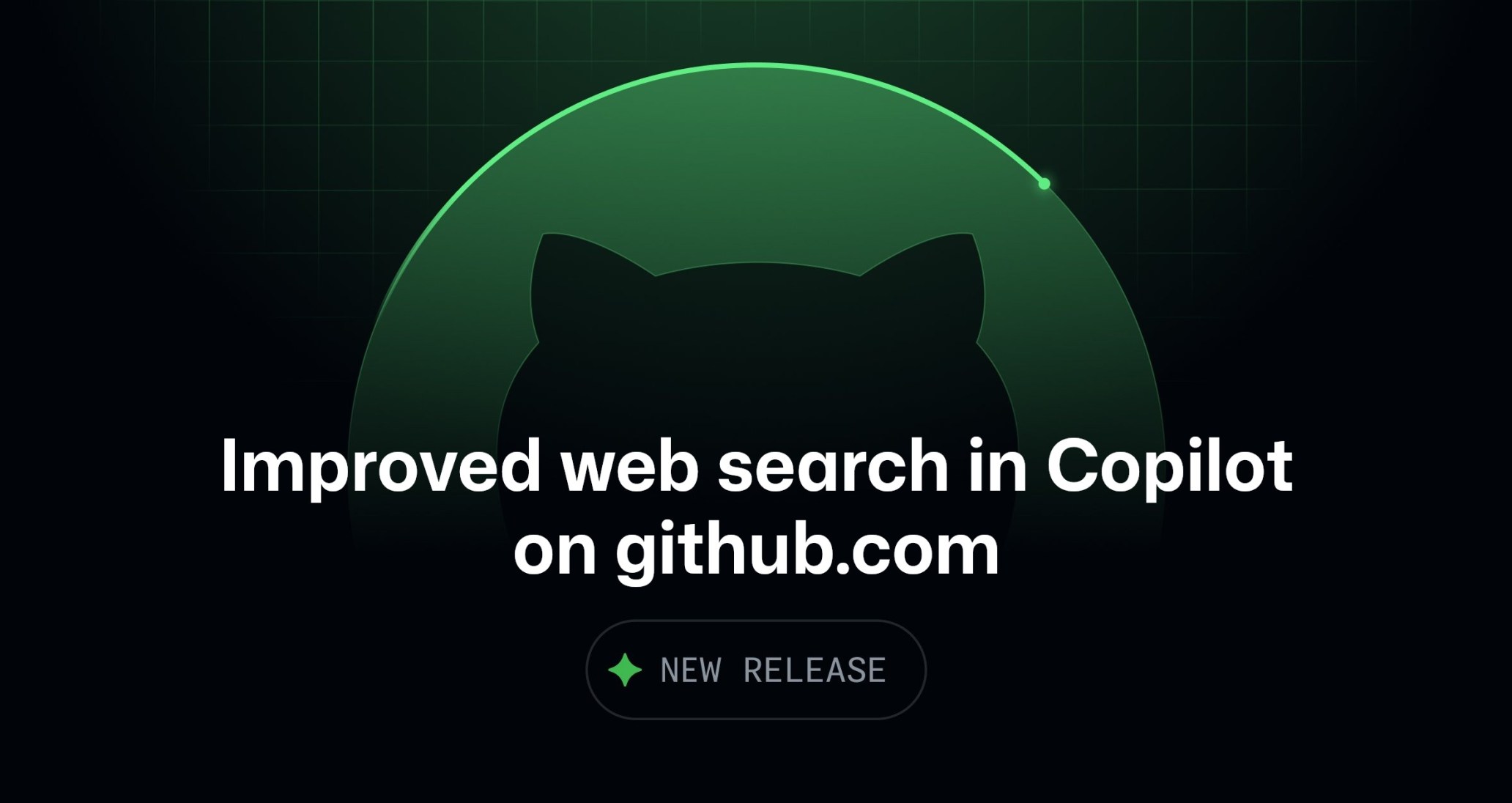 New release announcement for improved web search in Copilot on github.com.
