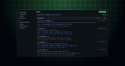 GitHub Search results for good-first-issues show 337 repositories with stars, activity graphs, and a New repository button.