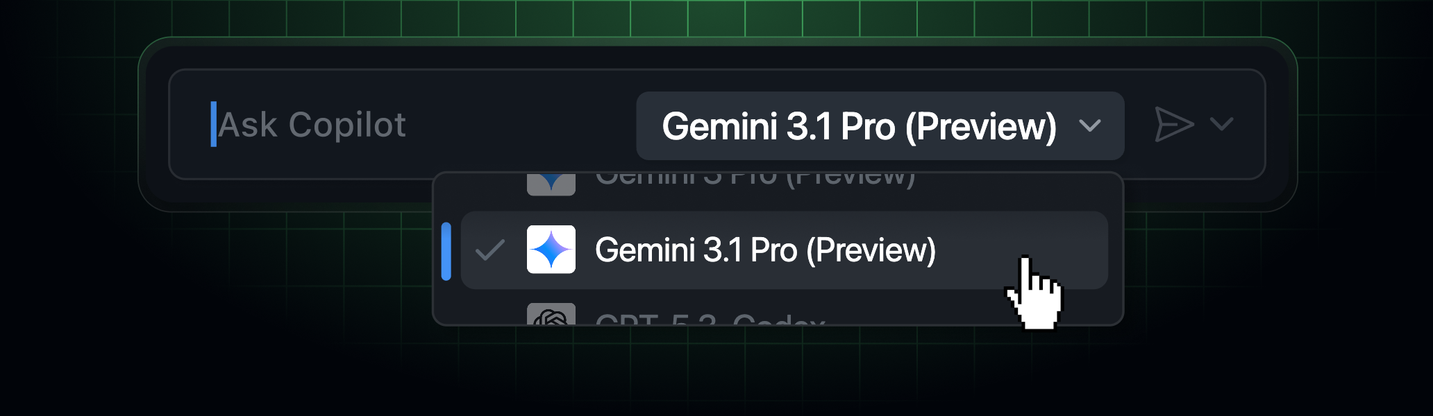 Gemini 3.1 Pro selected in Copilot model picker