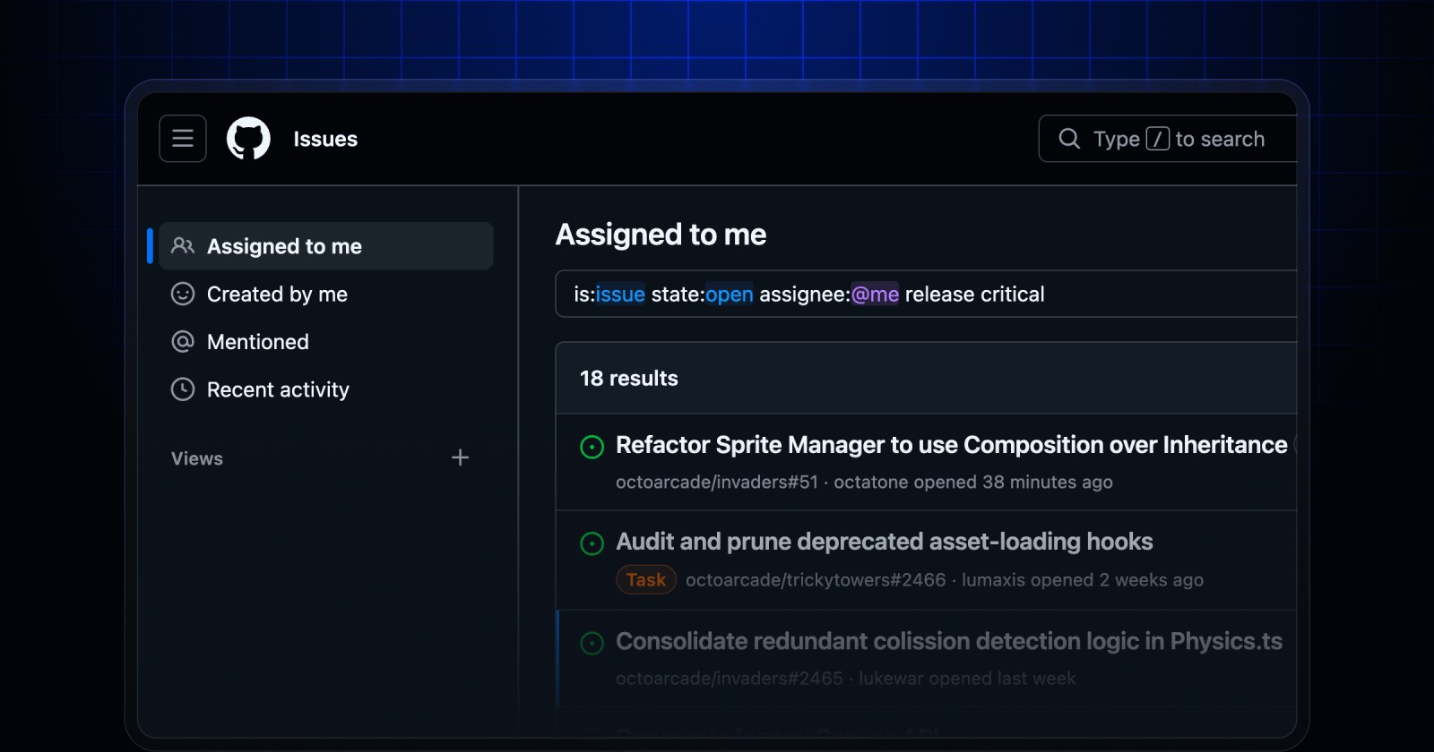 Improved search on the issues dashboard - GitHub Changelog