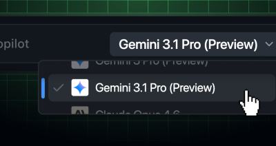 Model picker showing Gemini 3.1 Pro being selected