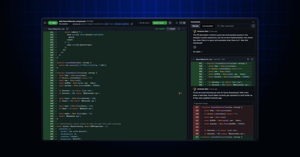 View code and comments side-by-side in pull request Files changed page ...