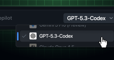 GPT-5.3-Codex selected in Copilot model picker