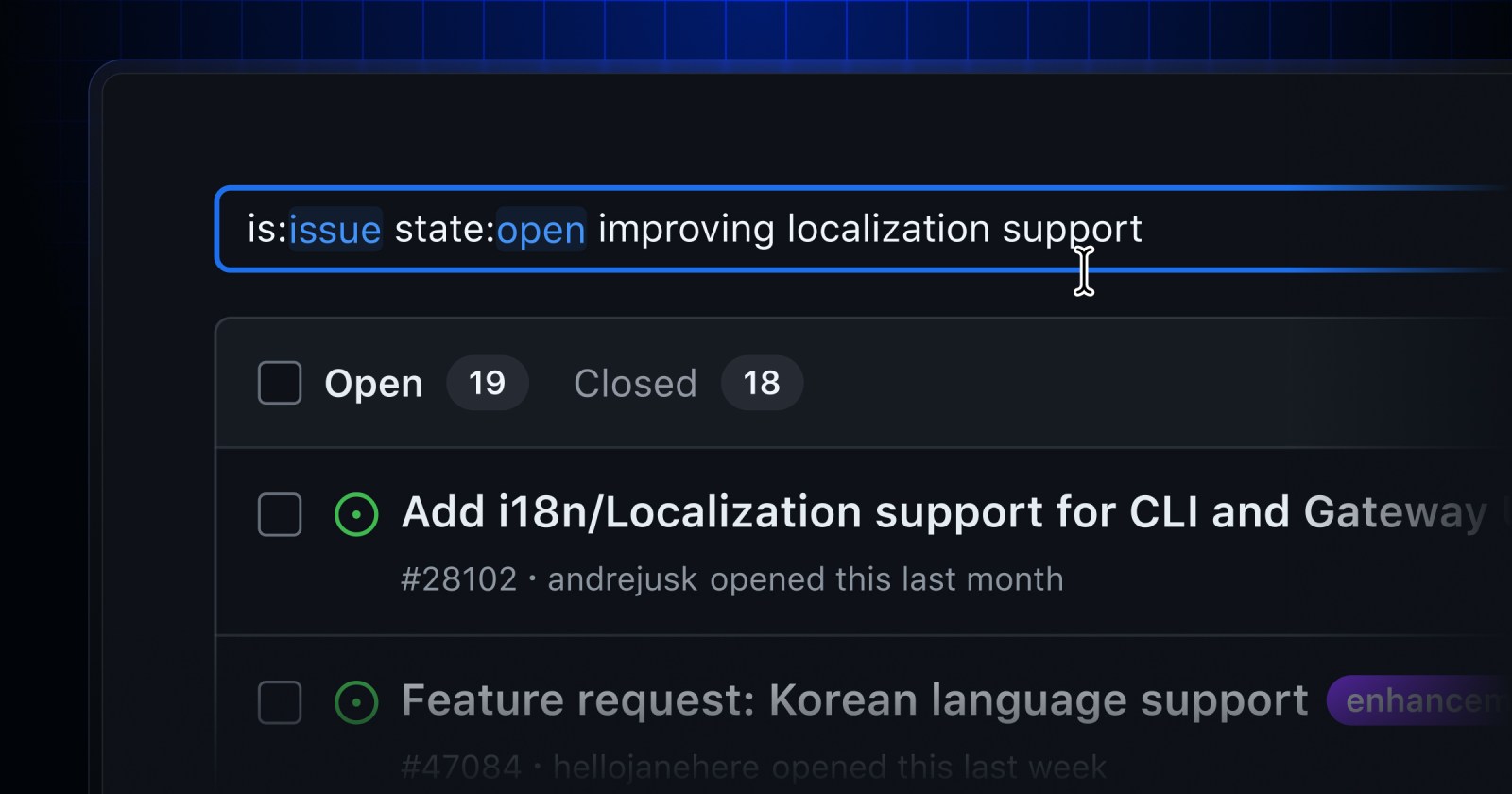 Improved search for GitHub Issues is now generally available - GitHub ...