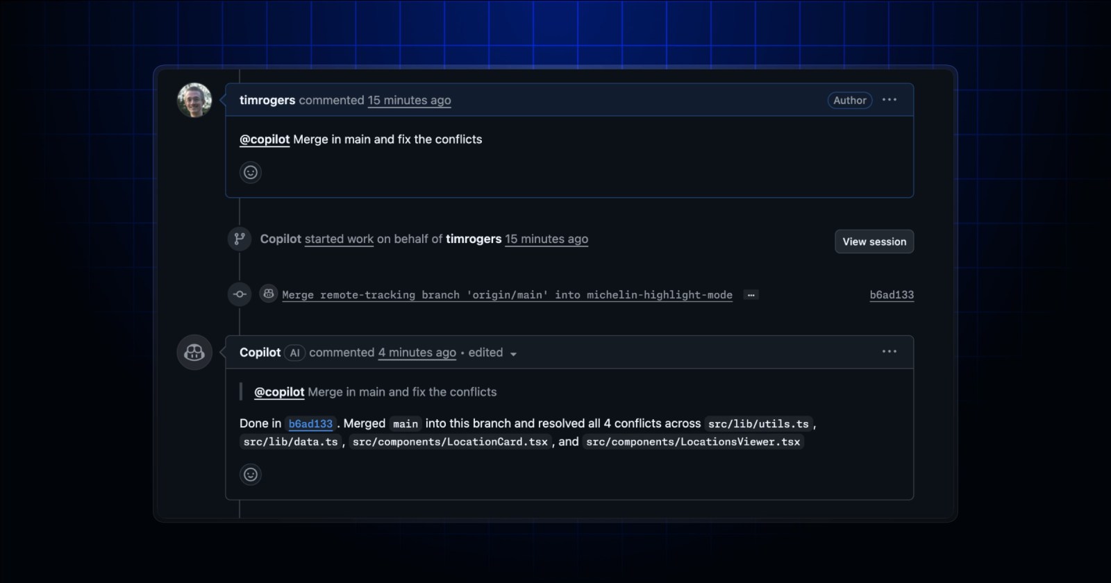 Ask @copilot to resolve merge conflicts on pull requests - GitHub Changelog