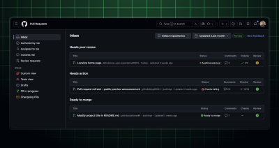 Image of the new pull request inbox