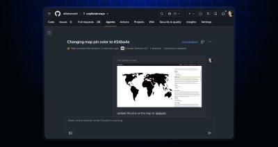 GitHub UI showing an image uploaded to GitHub Copilot to kick of an agent session.
