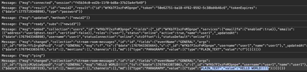 The proof of concept code connected to the DDP streamer endpoint received &ldquo;HELLO WORLD!!!&rdquo; in the general channel.