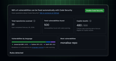 Screenshot of the new Code Security risk assessment