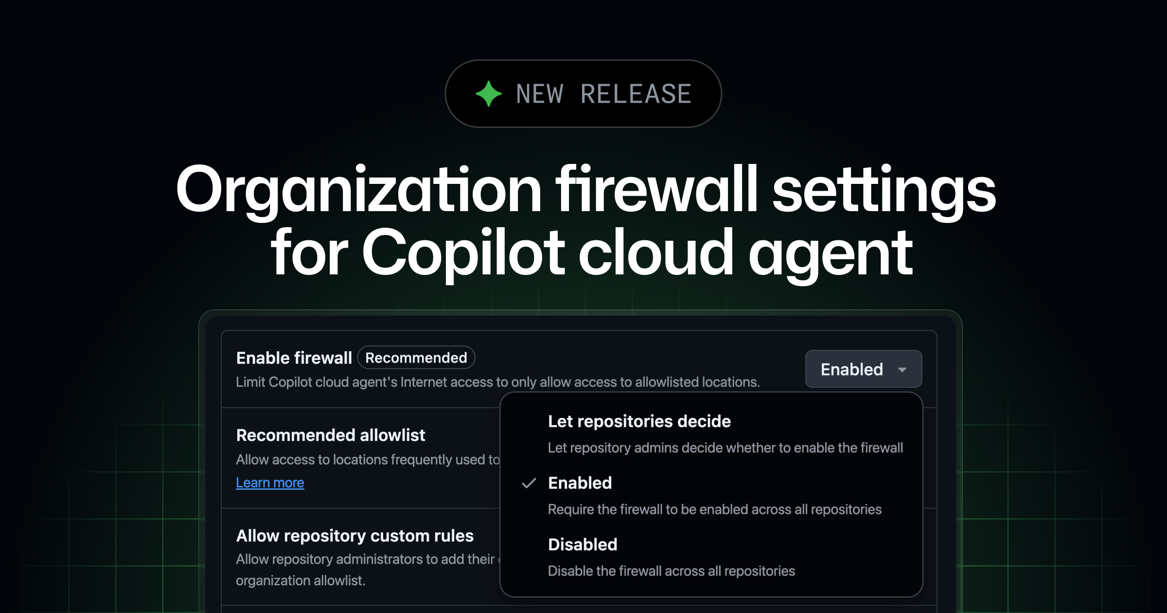Organization firewall settings for Copilot cloud agent