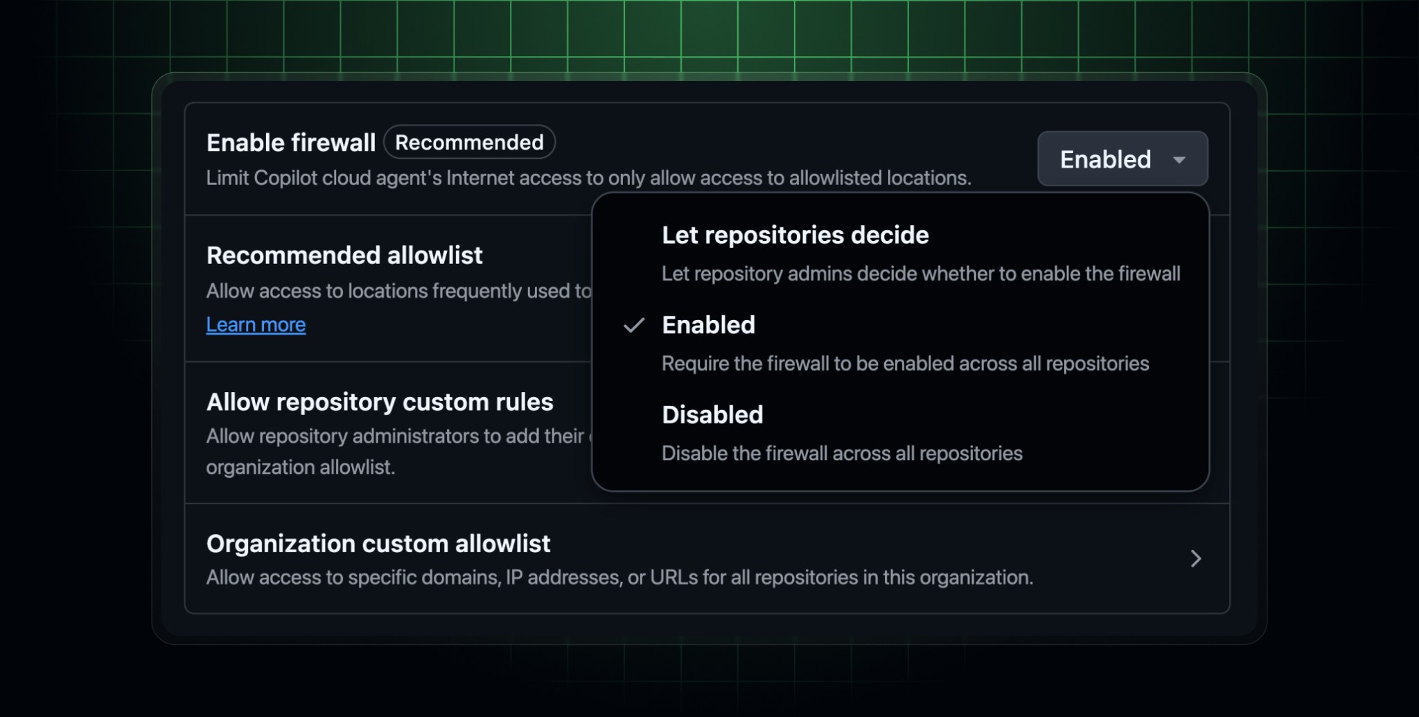 Organization firewall settings for Copilot cloud agent - GitHub Changelog