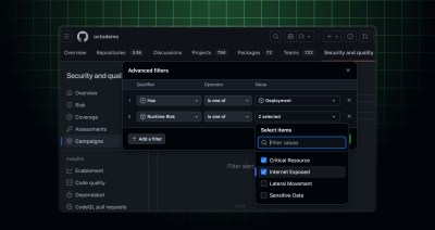 Runtime context available as filters for security alerts and campaigns