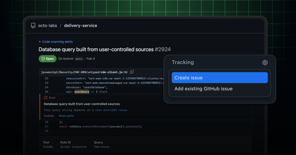 Link code scanning alerts to GitHub Issues - GitHub Changelog