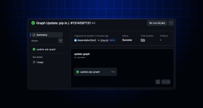 The output of an Actions run showing Dependabot building and submitting a dependency graph
