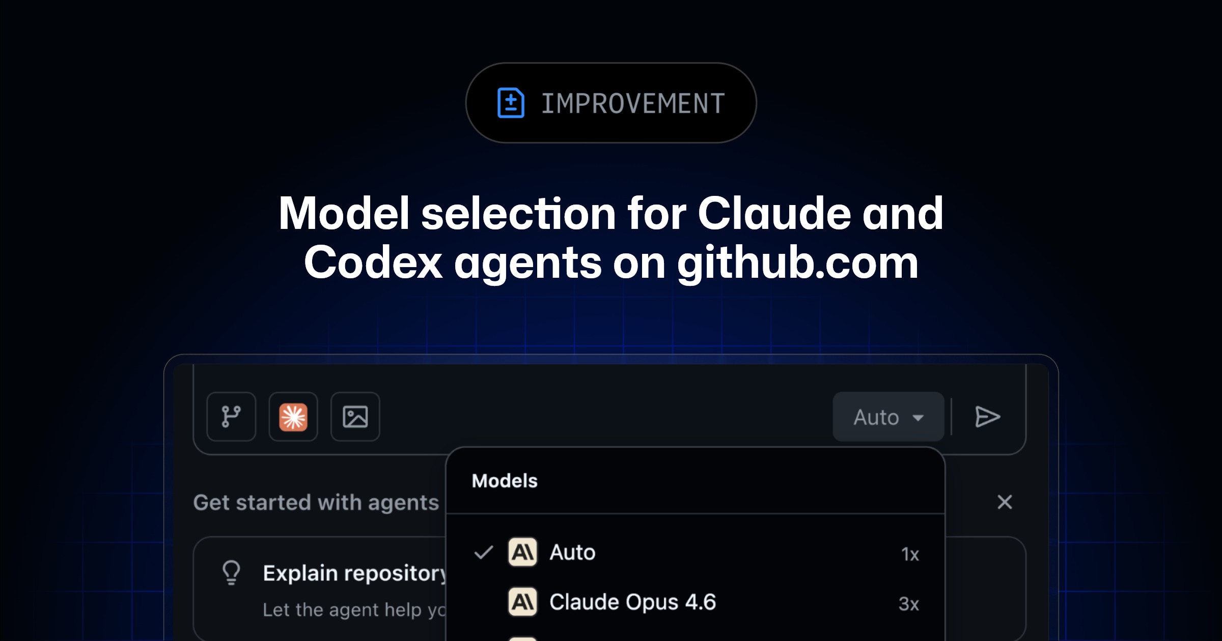Model selection for Claude and Codex agents on github.com