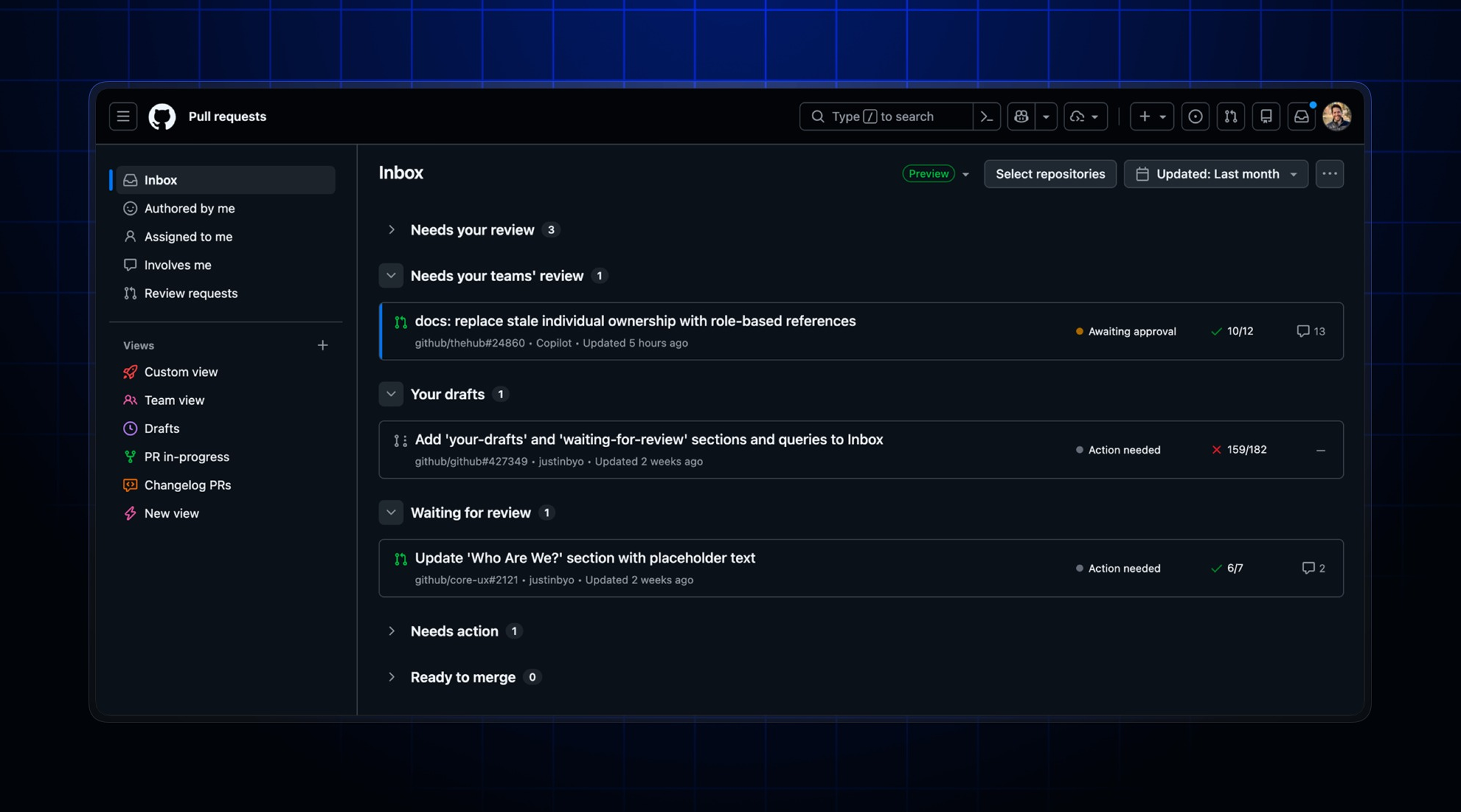 Global pull requests dashboard moves to opt-out public preview